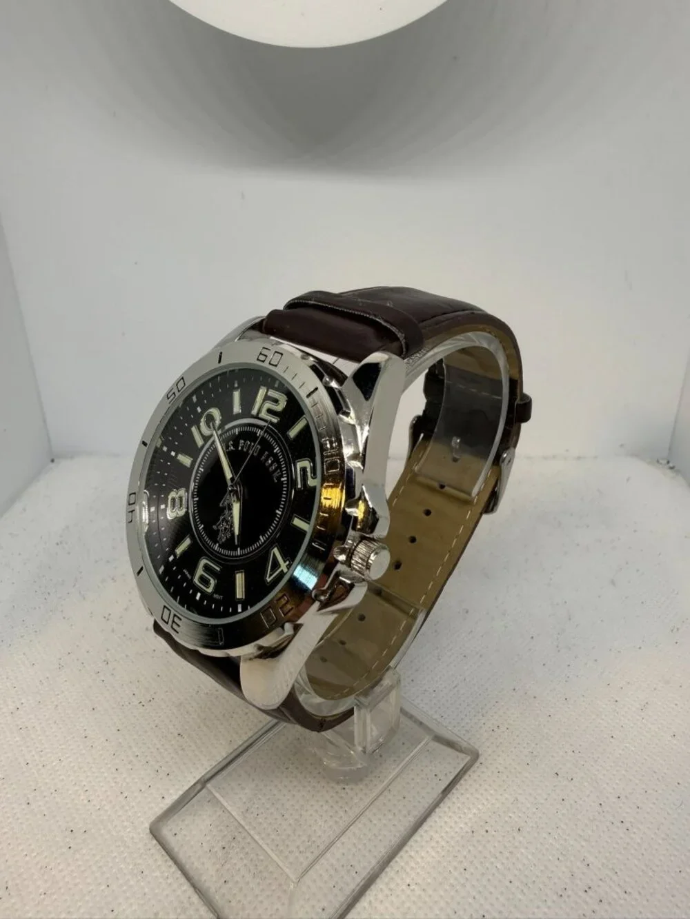 U.S. Polo Assn. Classic USC50003 Mens Gold Tone Brown Leather Watch 44mm